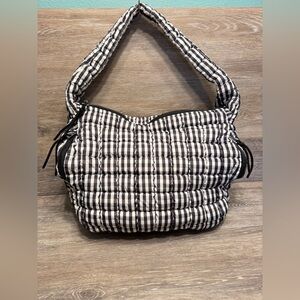 Lulu Mac Black White Gingham Quilted Puffer Tote Handbag Travel Bag Packable